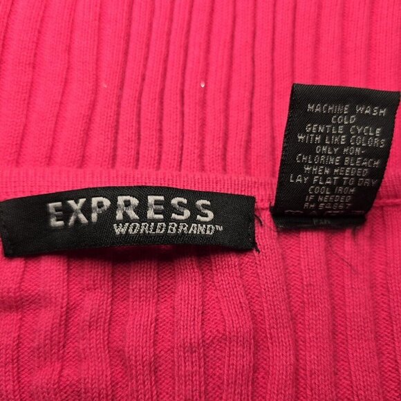 EXPRESS Rib Cotton Button Cardigan Pink Slim Long Sleeve V Neck Women Large Y2K - Picture 7 of 12
